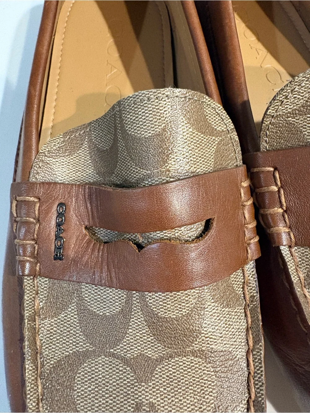 Coach Men's Tan/Brown Signature Canvas & Leather Penny Loafers